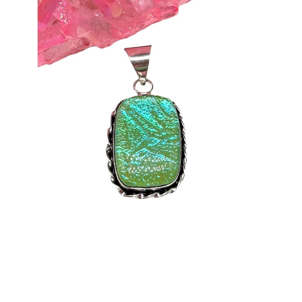 Green Triplet Fire Opal Necklace Pendant 925 Sterling Silver Overlay
